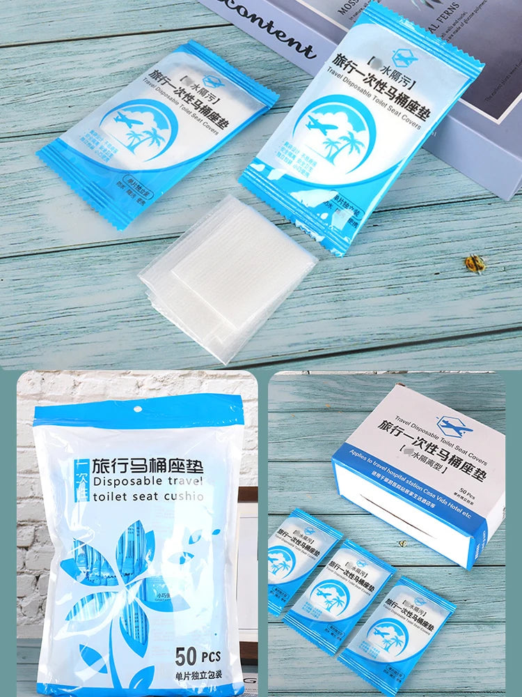50Pcs Disposable Plastic Toilet Seat Cover Waterproof and Non Slip Individually Wrapped, for Travel, Toilet Seat Protectors