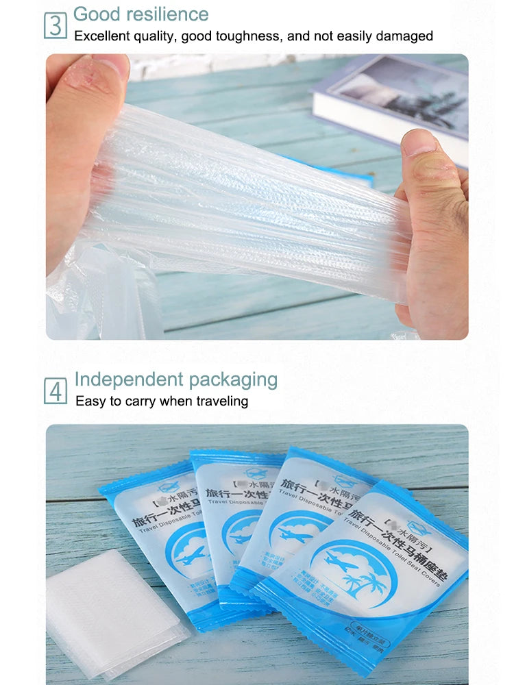 50Pcs Disposable Plastic Toilet Seat Cover Waterproof and Non Slip Individually Wrapped, for Travel, Toilet Seat Protectors