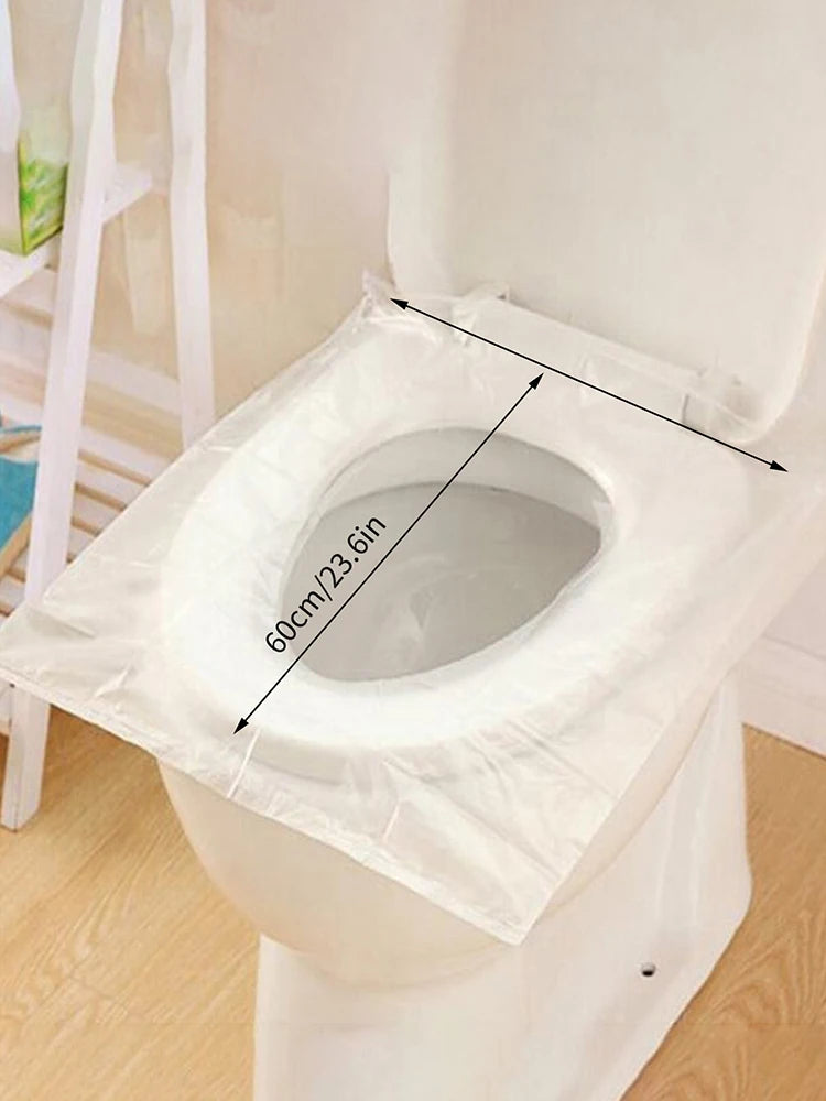 50Pcs Disposable Plastic Toilet Seat Cover Waterproof and Non Slip Individually Wrapped, for Travel, Toilet Seat Protectors