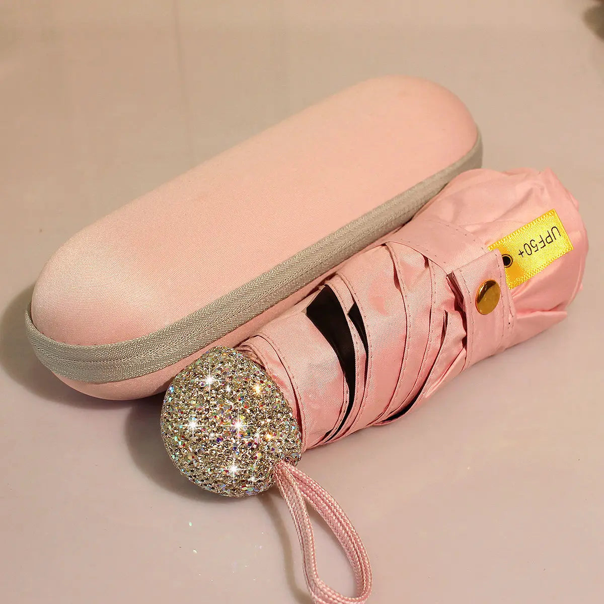 Luxury Rhinestone Portable Travel Capsule Umbrella Anti UV Sunscreen Folding Umbrella Girls Sunshine Umbrella Bling Rain Gear