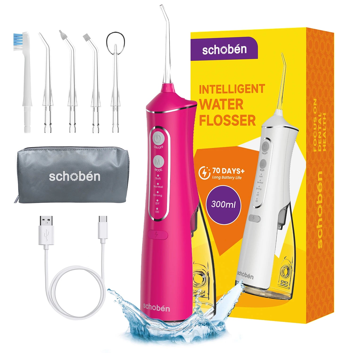 Professional dental flosser - rechargeable cordless oral irrigator, equipped with 5 nozzles in 4 modes, portable for outdoor use