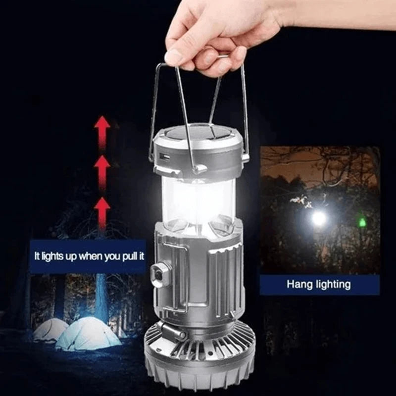 Solar Camping Lantern With Fan Portable Stretchable Electric Fan Emergency Light Outdoor Lighting Rechargeable LED Tent Light