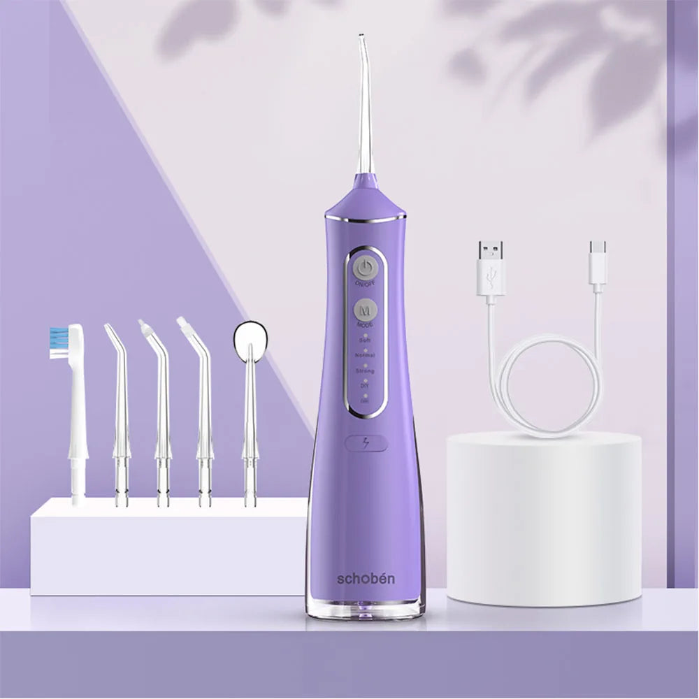 Professional dental flosser - rechargeable cordless oral irrigator, equipped with 5 nozzles in 4 modes, portable for outdoor use