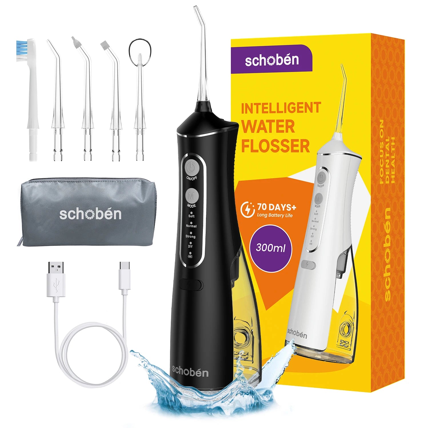 Professional dental flosser - rechargeable cordless oral irrigator, equipped with 5 nozzles in 4 modes, portable for outdoor use