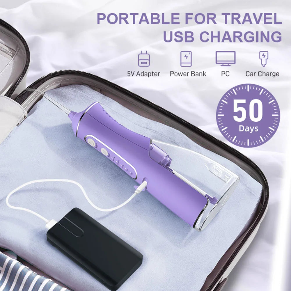 Professional dental flosser - rechargeable cordless oral irrigator, equipped with 5 nozzles in 4 modes, portable for outdoor use