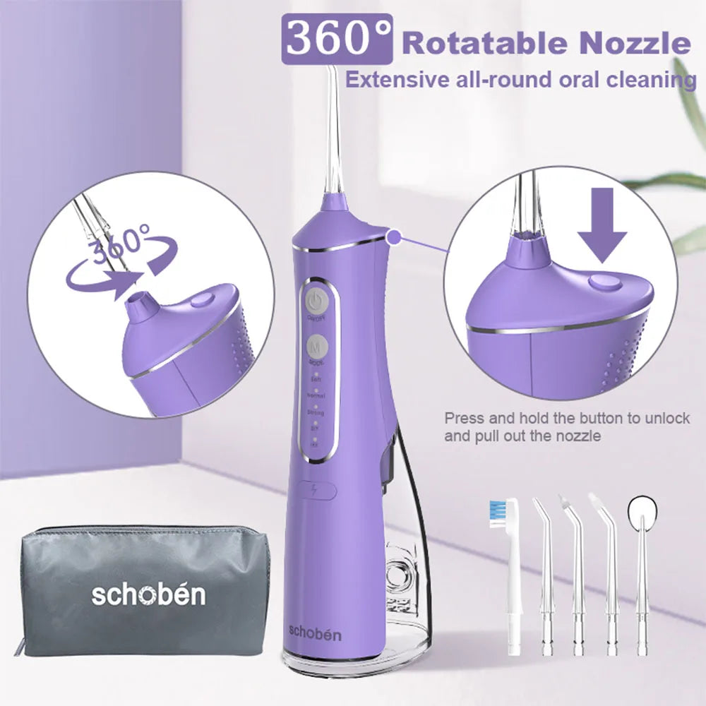 Professional dental flosser - rechargeable cordless oral irrigator, equipped with 5 nozzles in 4 modes, portable for outdoor use