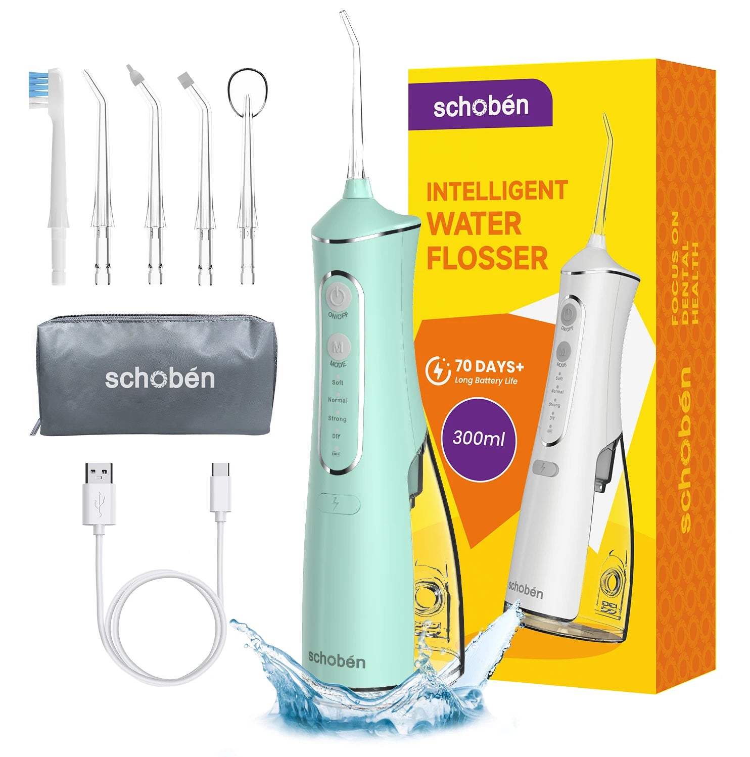 Professional dental flosser - rechargeable cordless oral irrigator, equipped with 5 nozzles in 4 modes, portable for outdoor use