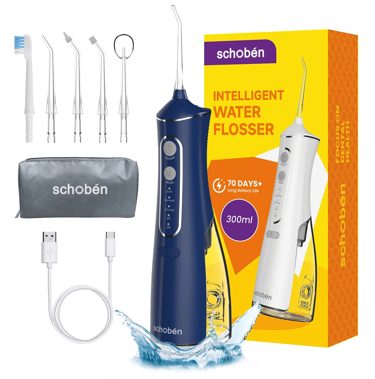 Professional dental flosser - rechargeable cordless oral irrigator, equipped with 5 nozzles in 4 modes, portable for outdoor use